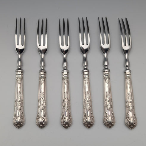 1973 British Vintage Sterling Silver Handle Dessert Fork x6 Harrison Brothers Case Included